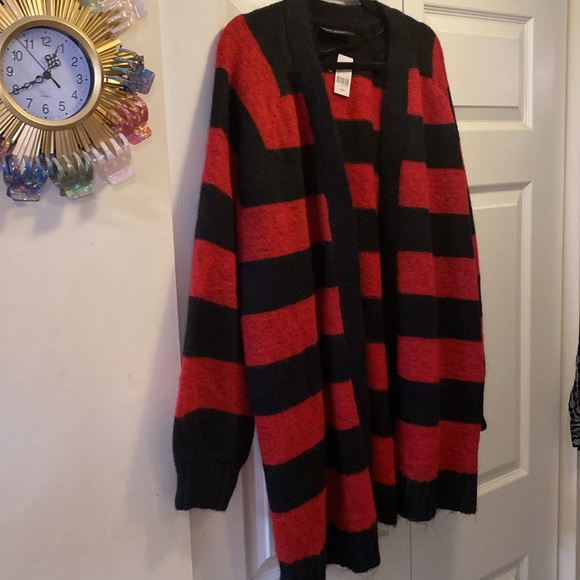 🤩NEW🤩Lane Bryant - Black & Red Stripe Cardigan Sweater /Long Sleeves 26/28 NWT - Picture 4 of 14